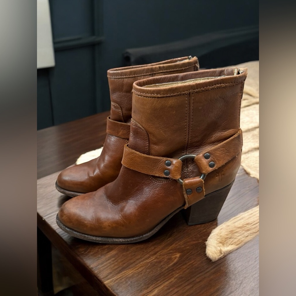 Frye Brown Leather Harness Ankle Boots